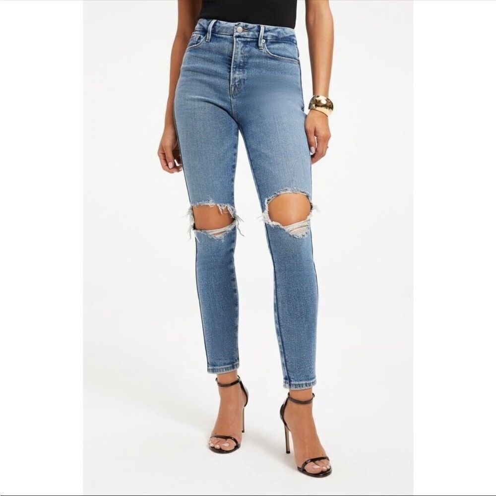 GOOD AMERICAN | Good Legs Crop Distressed Skinny Stretch Jeans Women’s Size 0/25